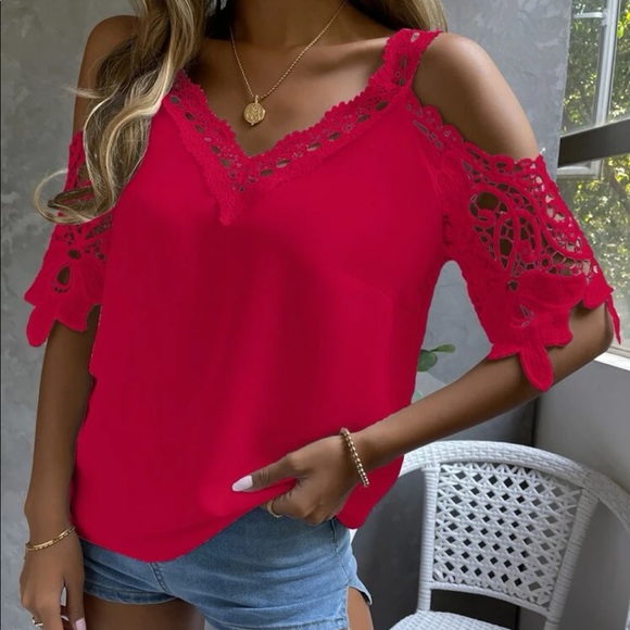 Boho cold shoulder lace sleeve blouse - Picture 12 of 16